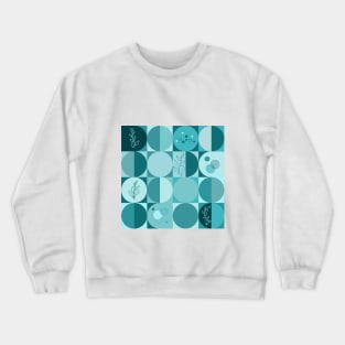 repeating geometry pattern, squares and circles, ornaments, teal color tones Crewneck Sweatshirt